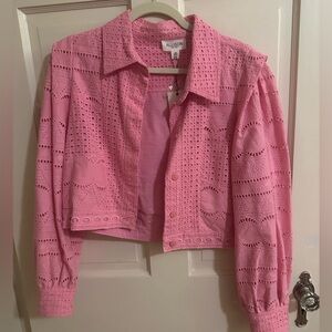 NWT - Allison New York Pink Eyelet Cropped Jacket/Shirt - Size Medium